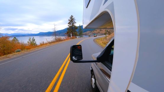 View outside of an RV Motorhome along the highway